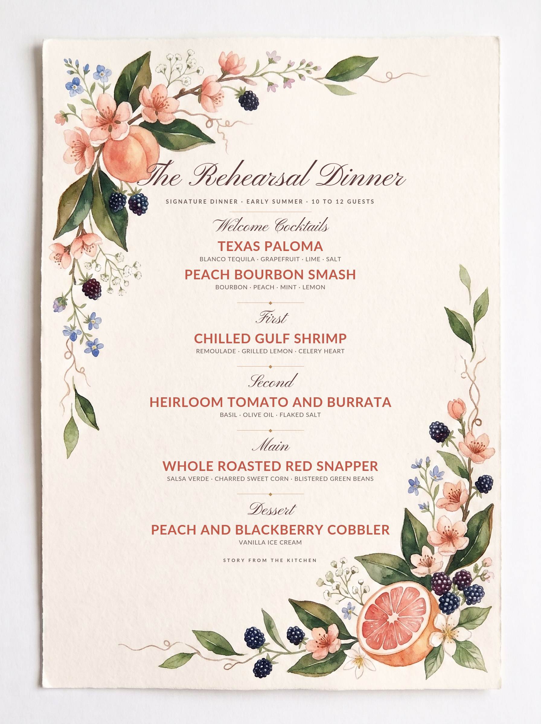 Menu VI — The Rehearsal Dinner